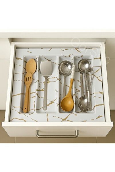 GörSeç 55X49 cm Drawer Organizer 55 cm White Gold Detailed Stainless Steel (Can Be Cut up to 45X40 cm)