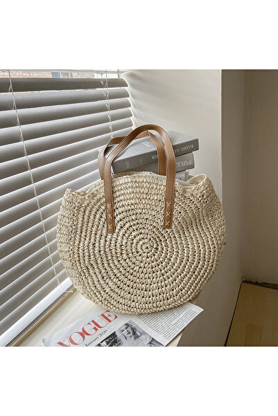 Choice 43x2x38cm Beige Summer Round Straw Bags for Women Rattan Shoulder Bag ...