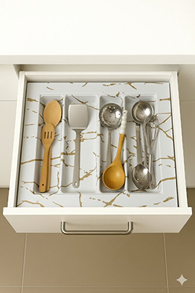 GörSeç 55X49 cm Drawer Organizer 55 cm White Gold Detailed Stainless Steel (Can Be Cut up to 45X40 cm)