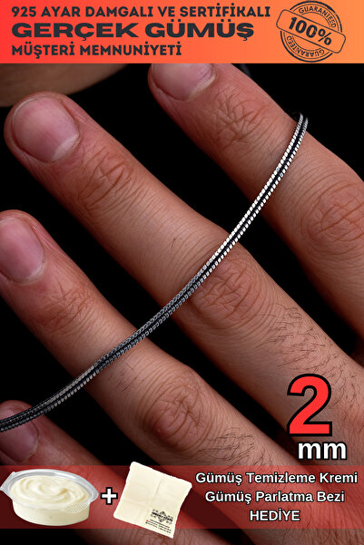 OSMANLI GÜMÜŞ Erkek Gümüş Kolye - 2 mm Kare Singapur Zincir Gümüş Kolye