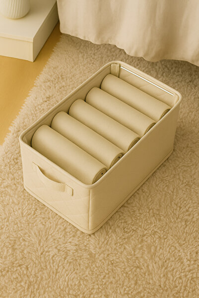 Sertil 1 Adet 45x25x20 Tela Krem Çelik Çerçeveli Dolap Içi Raf Düzenleyici Katlanabilir Kıyafet Organizeri