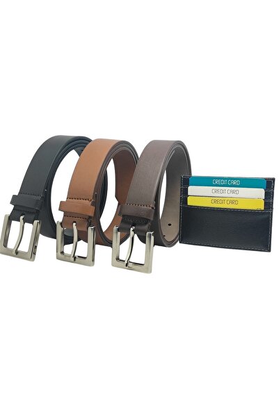 genuine leather company eds Set de 3 curele subțiri cu cataramă argintie pătr...