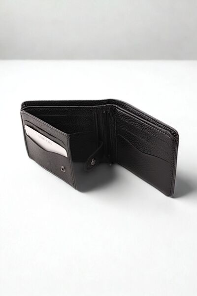 GALB LEATHER Black Color Soft Leather Men's Wallet with Coin Compartment 11 X 9 cm