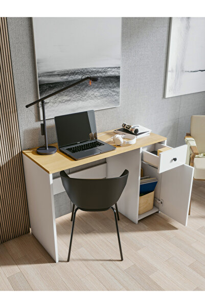 MONTENERO Çalışma Masası Parlak Beyaz Marbella Çekmeceli Bilgisayar Masası Do...