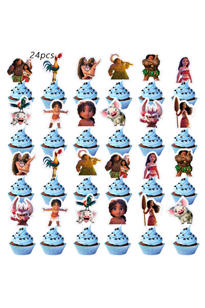 Miniso 24pcs-2 Disney Moana Cupcake Toppers, Moana Birthday Decorations,Moana Theme Party Supplies, Moana