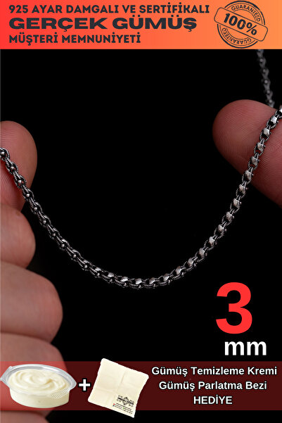 OSMANLI GÜMÜŞ Erkek Gümüş Kolye - 3mm Pullu Arnavut Zinciri Gümüş Kolye