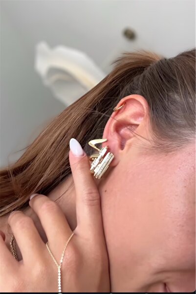 DGK COLLECTİON Tasarım küpe Z form altın kaplama