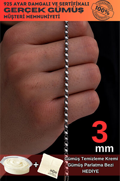 OSMANLI GÜMÜŞ Erkek Gümüş Bileklik - 3mm Pullu Arnavut Zinciri Gümüş Bileklik