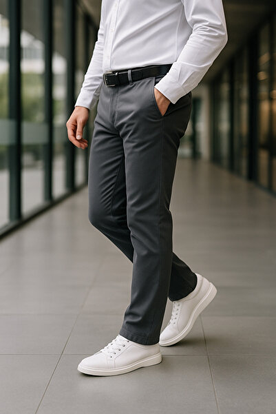 CEDY DENIM Erkek Likralı Yüksek Bel Regular Fit Bol Kesim Yandan Cepli Chino Klasik Pantolon