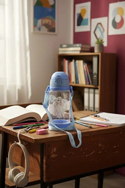 Disney Frozen Lisanslı Omuz Askılı Plastik Şişe (520ml) - Mavi