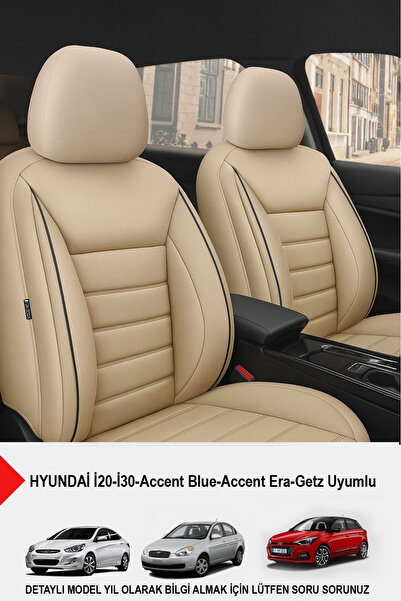 GM-DESIGN Jet Bej Deri Oto Koltuk Kılıfı -(HYUNDAİ İ20-İ30-Accent-Blue-Era-Ge...
