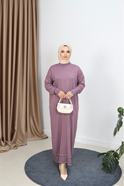 NİSUM MODA فستان مرسيريزد مخطط بلونين