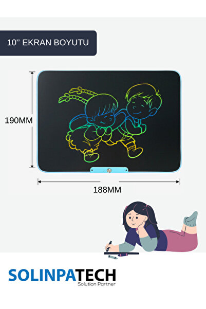 SolinpaTech 10''INCH Şarj Edilebilir Dijital Kalemli Yazı Çizim Yazma Tableti Mavi