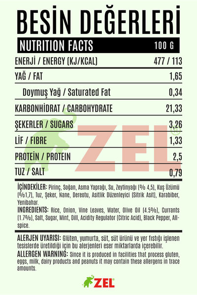 Zel Zeytinyağlı Kuş Üzümlü Yaprak Sarma 200 gr