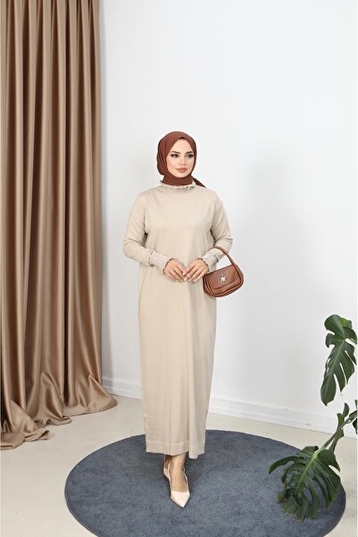 NİSUM MODA Mercerized Dress with Stone Detail