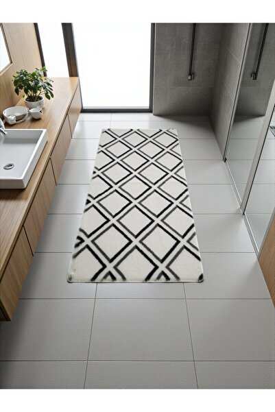 Prizma Marble Kaymaz, Yıkanabilir Tekli Banyo Halısı, Paspası | Kareli - (75X...