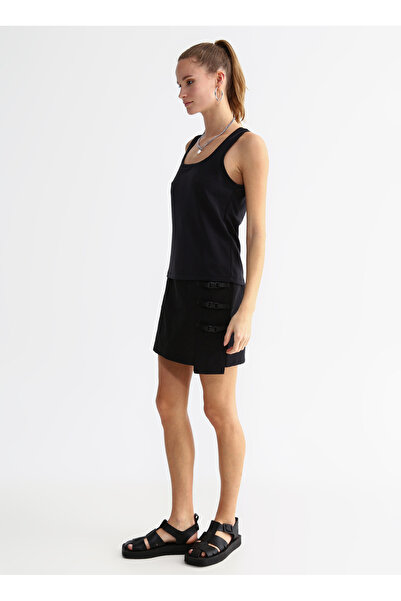 Black On Black U Yaka Düz Siyah Kadın Bluz K-LOFONAS