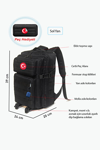 Bagworld Saraciye Mini Taktik Sırt Çantası Günlük Okul Yürüyüş Küçük - Peç Hediyeli - 18 Litre