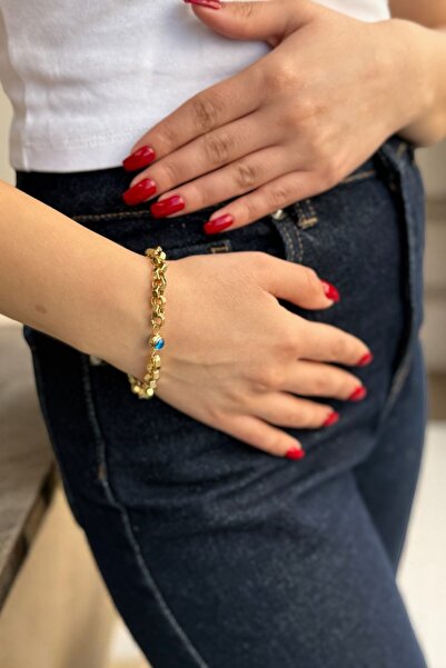 Utku Kuyumculuk 14 Ayar Nazar Boncuklu Altıgen Doc Özel Tasarım Altın Bileklik