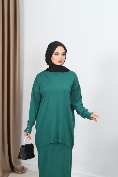 NİSUM MODA Button Detailed Mercerized Skirt Suit