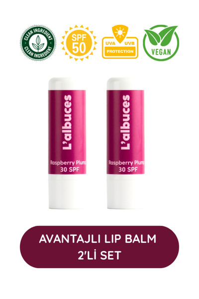 L'albuces 30 SPF Raspberry Plump Lip Balm 2’li Set – Dolgun Dudak & Koruma