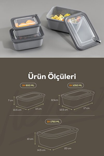 Vienev 9-Piece Vip Rectangular Microwave and Diffracted Suitable Storage Container Set Gray 3X(1750,1050,600 ml)