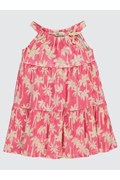 Civil Girls Pamiye Desenli 6-9 Yaş Elbise - Pembe 8-9 Yaş