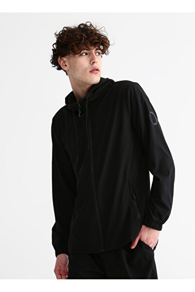 LİMON COMPANY Limon Kapüşon Yaka Düz Siyah Erkek Sweatmont WIND