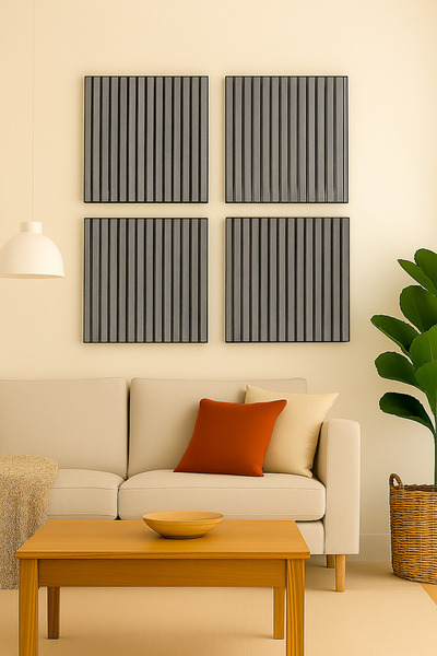 UnicSpot Комплект от 4 акустични гофрирани панела, сиви, UnicSpot, 60x60x2.1 см