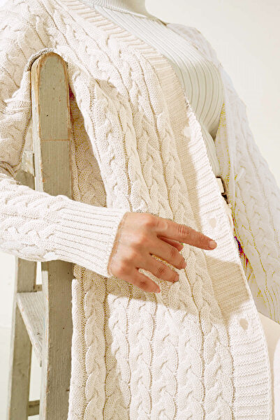 benguen Ζακέτα εκρού μακριά πλεκτά - 377 κουμπιά