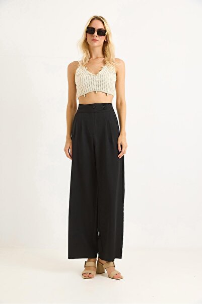 Raneel Kazançlı Alışveriş Women's Wide-Leg Pants with Side Stripes, Burgundy