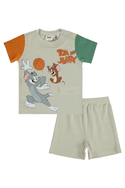 Tom and Jerry Erkek Bebek Şortlu Takım 6-18 Ay Taş Rengi
