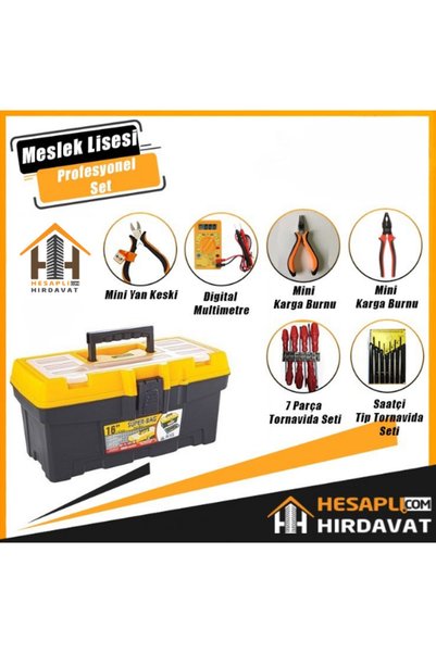 Hesaplı Hırdavat Meslek Lisesi Elektrik Elektronik Takım Çantası Seti Havya Multimetre Lehim Pompası 16 İnç