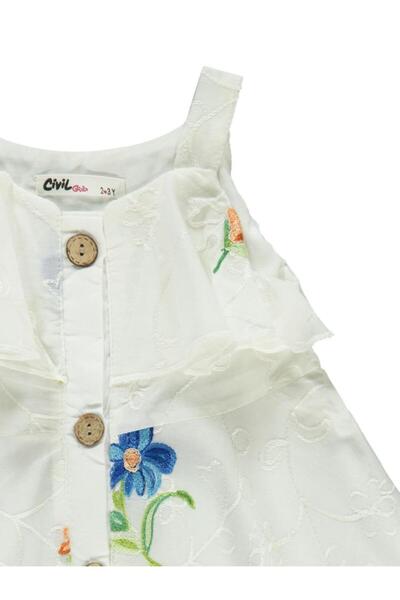 Civil Girls Floral Embroidered Dress for Ages 2-5 - Ecru3-4 Years