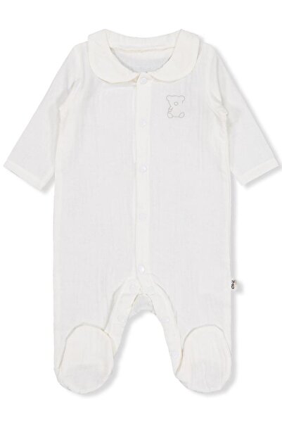 Civil Baby Collared Teddy Bear Printed 1-9 Months Romper - Ecru 3-6 Months