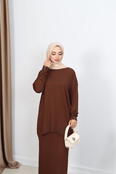 NİSUM MODA Button Detailed Mercerized Skirt Suit