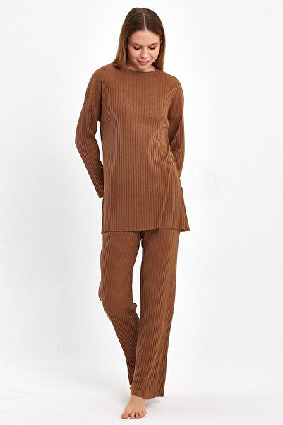 Oyga Γυναικεία κάστανα Γυναικείες ραβδώσεις & αθλητικές φόρμες, Casual Home Wear Σετ πιτζάμες