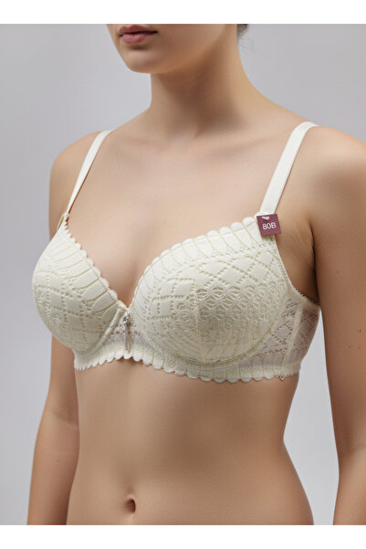 Sabase Belvü Dolgulu Geometrik Desen Balenli Dantelli Sütyen