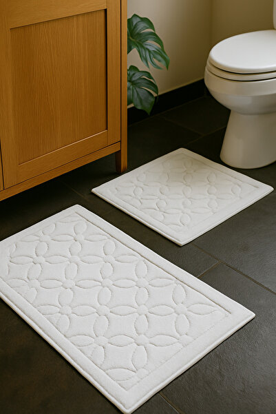 HOMEMOME Βαμβακερό χαλάκι μπάνιου λουλούδι σετ 2 τεμαχίων λευκό 60*100 & 50*60