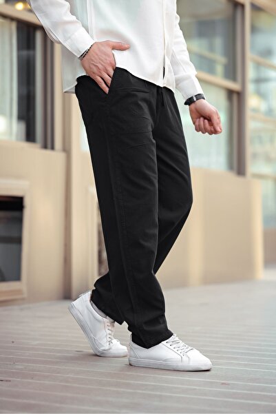 COMBİNE MİCHAİL Erkek Keten Bol Kesim Pantolon SİYAH