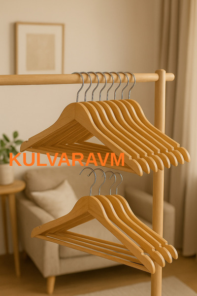 KULVARAVM 24 Adet Ahşap Cilalı Naturel Elbise Askısı Pürüzsüz