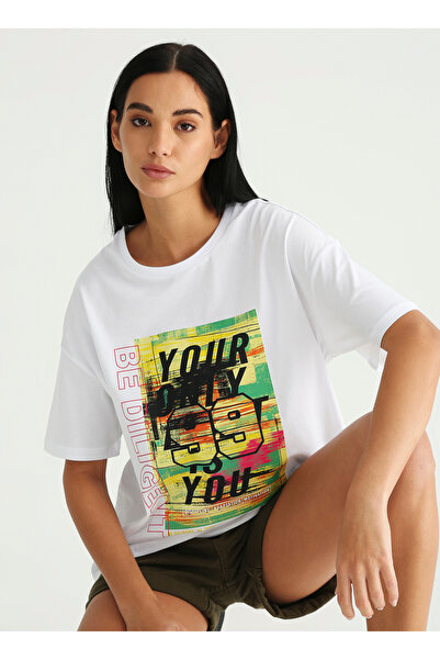 Fabrika Sports Crew Neck Printed White Women's T-Shirt S-Sumere
