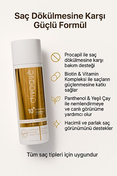 DIVOQUE Yoğun Dökülme Karşıtı Şampuan – Biotin & Procapil, Sülfatsız 200 ml