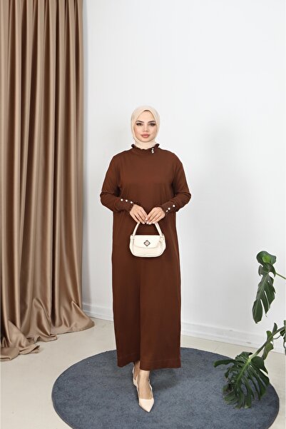 NİSUM MODA Mercerized Dress with Stone Detail