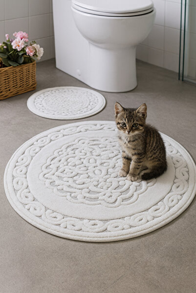 HOMEMOME Το λευκό στρογγυλό σετ μπάνιου είναι κομψό και χρηστικό σε μεγέθη 100x100 και 60x60.