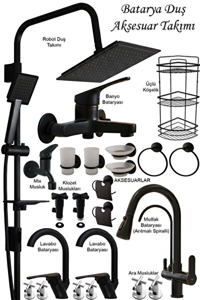 tesitay Mutfak Lavabo Banyo Bataryası Musluk Armatür Batarya Siyah Banyo Duş ...