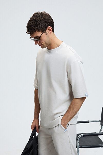 GRIMELANGE BARNABY Erkek Kolu ve Pantolon Cebi Süs Etiket Detaylı Yuvarlak Yaka Gri Alt-Üst Takım