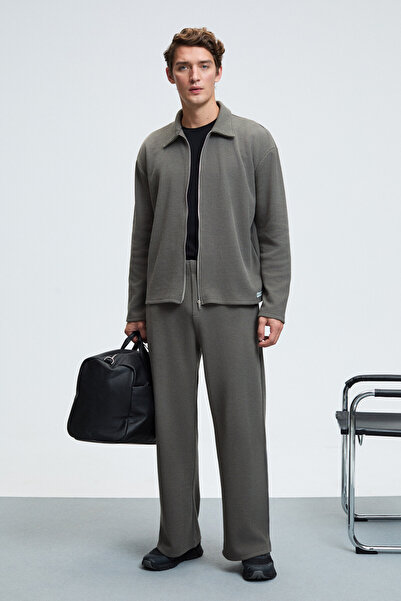 GRIMELANGE LACHLAN Erkek Waffle Özel Dokulu Kordonlu Süs Etiketli Koyu Gri Pantolon