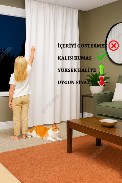 Perde Pendik Güneşlik Perde Beyaz Saten Kalın 1. Sınıf, Kullanıma Hazır, Saten, Fon Perde, Tül Perde, Kar Beyazı