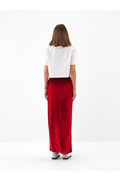 Xint Kadın Kırmızı Kadife Parlak Düz Etek